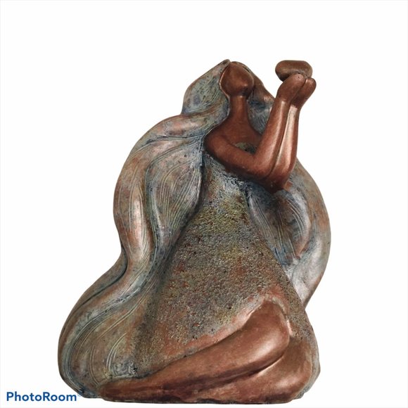 Faux Bronze/Patina Sculpture Lady with a Heart - Picture 2 of 6